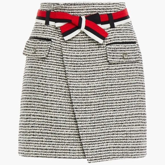 MAJE JENALA COTTON BLEND TWEED MINISKIRT IN BLACK/ WHITE - Picture 3 of 5